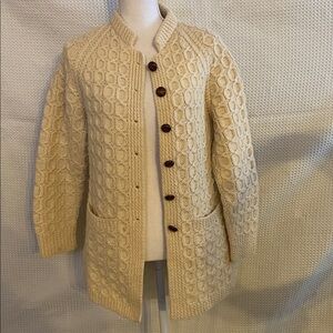 Vintage Irish Cornel Cardigan Sweater cream off white hip length small medium